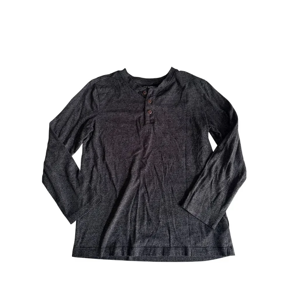 Old Navy Boys' Long Sleeve Grey Henley Shirt - Size Large 10/12